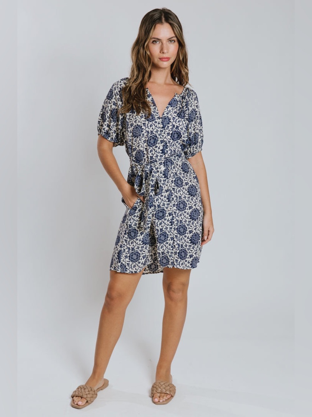 NWT RAGA Satya Short Sleeve Button Down Mini Dress Size Small Boho Block Print